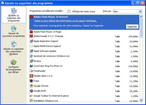 l'ajout / suppression de programmes sous windows doit se faire selon des