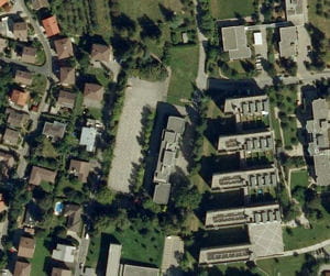 une vue aérienne du centre financier de michelin, à fribourg.