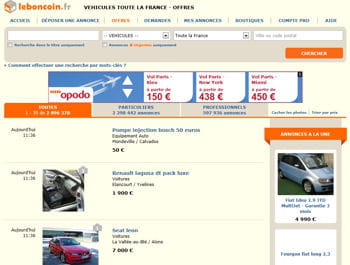 la rubrique automobile du site leboncoin. 