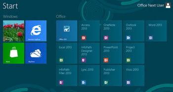 les différentes applications office 2013 s'affichent sous formes de tuiles, mais