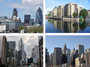 la city à londres, genève, paris la défense, new york.