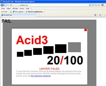 internet explorer 8.0 rate complètement l'acid3 test.