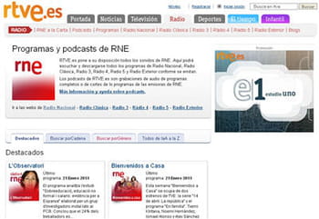 copie d'écran de la rubrique podcast du site de la rtve.