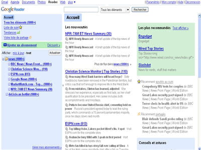page de présentation des flux rss