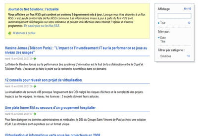 vue sur des flux rss nouvellement intégrés au navigateur