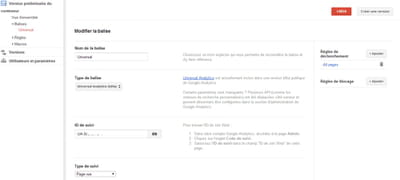 exemple de la balise d'universal analytics mise en place sur un site grâce à