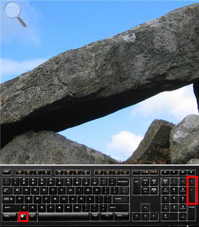 windows et la touche + pour zoomer, et - pour dézoomer
