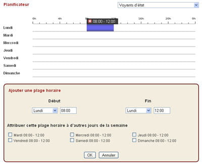la planification des tâches sur l'interface d'administration de la webcam.