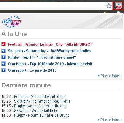 copie d'écran de l'extension eurosport pour google chrome.