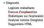 les erreurs d'explorations dans le menu 'diagnotic, doivent être regardées