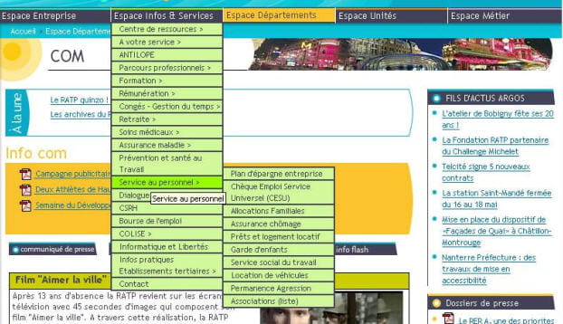 aperçu de l'onglet infos et services