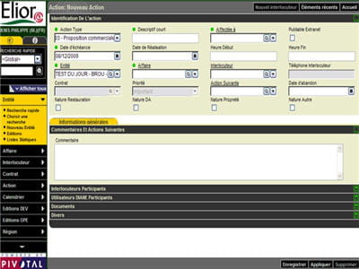 l'interface de suivi des actions commerciales dans l'outil cdc-pivotal.