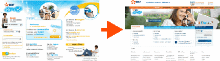 le site de l'offre bleu ciel d'edf, avant et après la refonte.