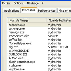 copie d'écran de l'onglet processus du gestionnaire des tâches windows.