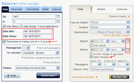 sélection des dates du voyage