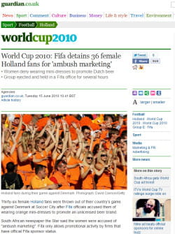 un article du 'guardian' relatant l'opération d'ambush marketing de bavaria